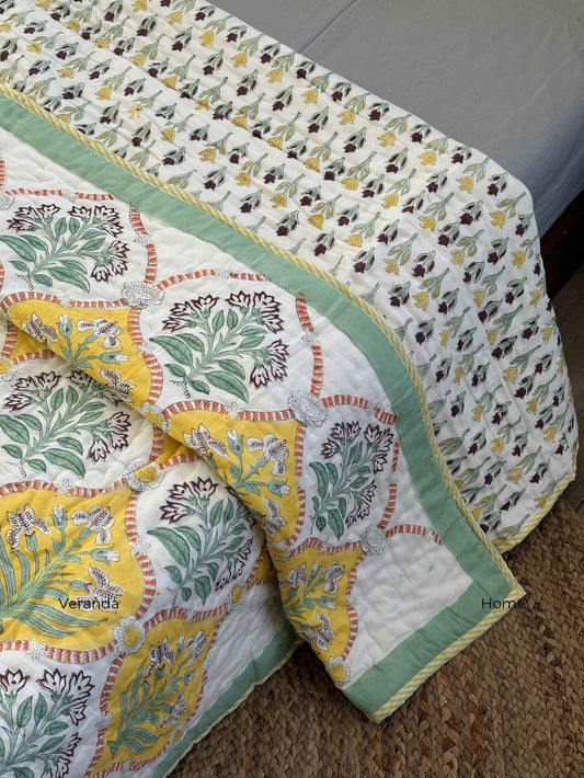 Golden Garden Mulmul Block Print Quilt