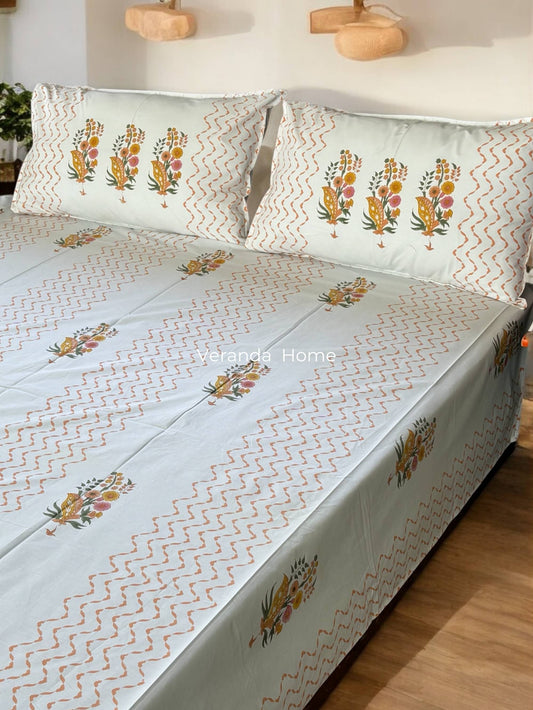 Blooming Garden Block Print Bedsheet