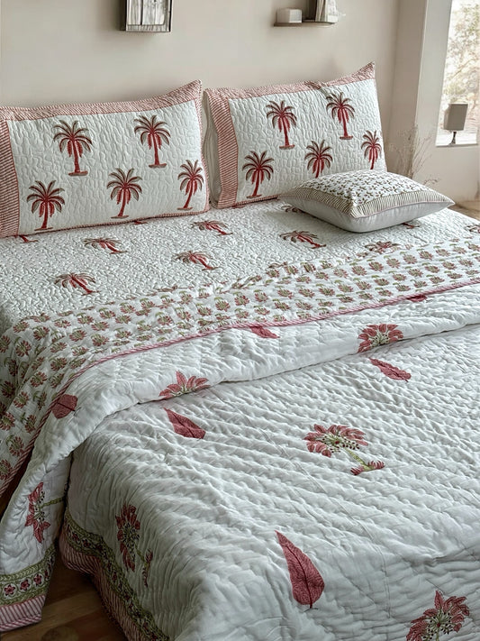 Palm Parasise Block Printed Bedding Set
