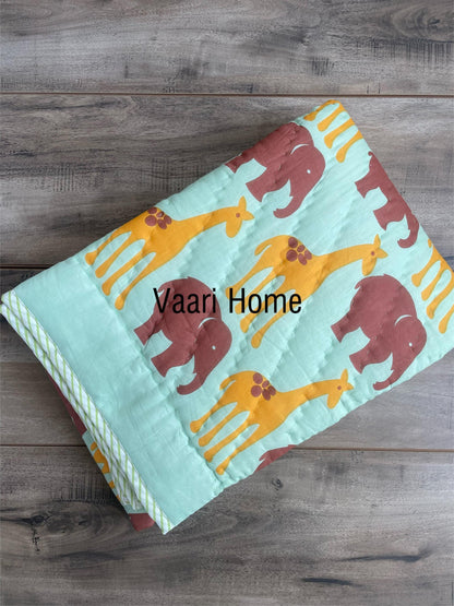 Animal print mulmul baby quilt