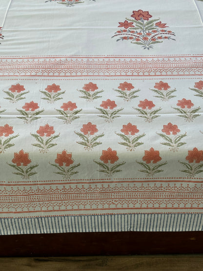 Red Floral Block Print Bedsheet