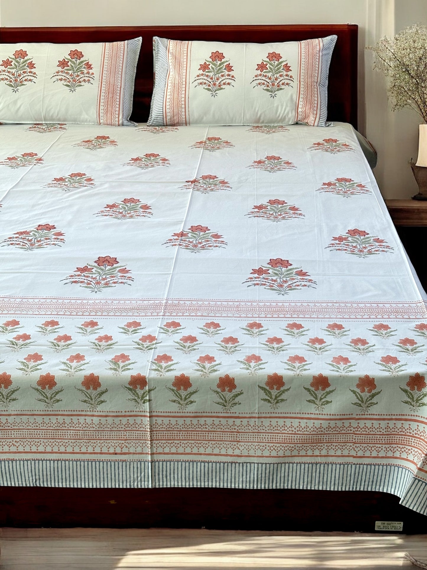 Red Floral Block Print Bedsheet