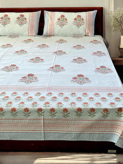 Red Floral Block Print Bedsheet