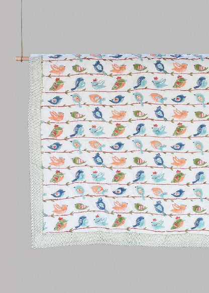 Bird print mulmul baby quilt