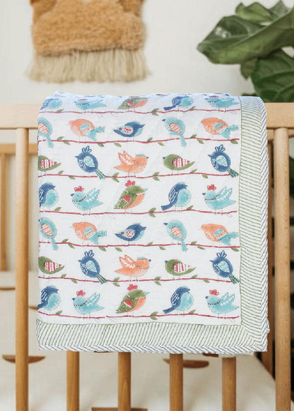 Bird print mulmul baby quilt