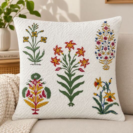 Multi Mughal Motif Quilted Cushion Cove