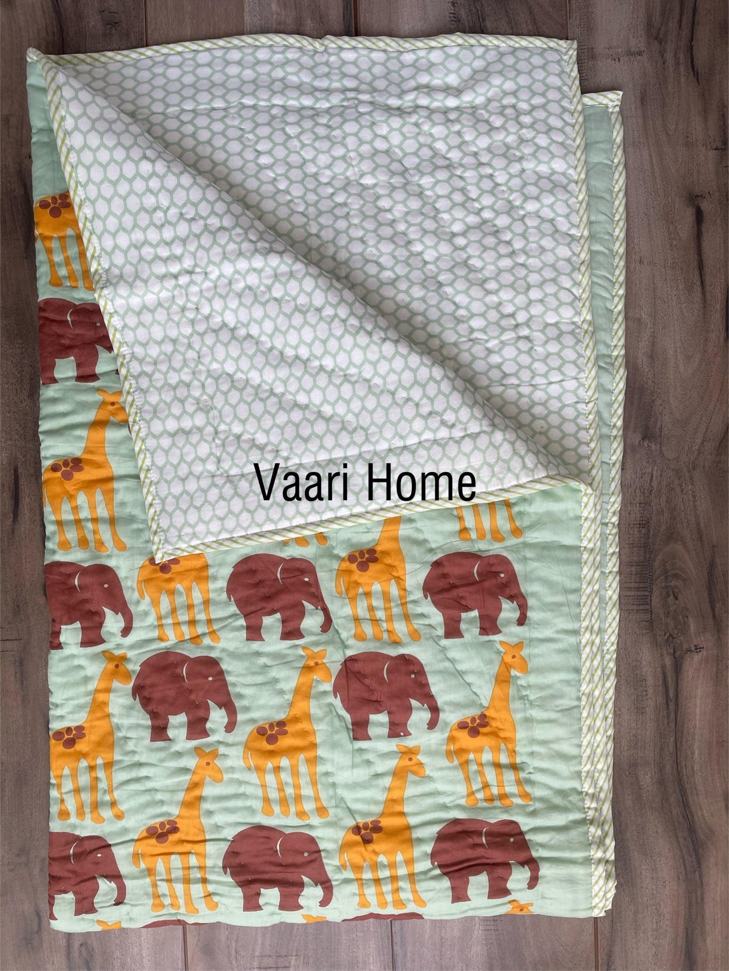 Animal print mulmul baby quilt