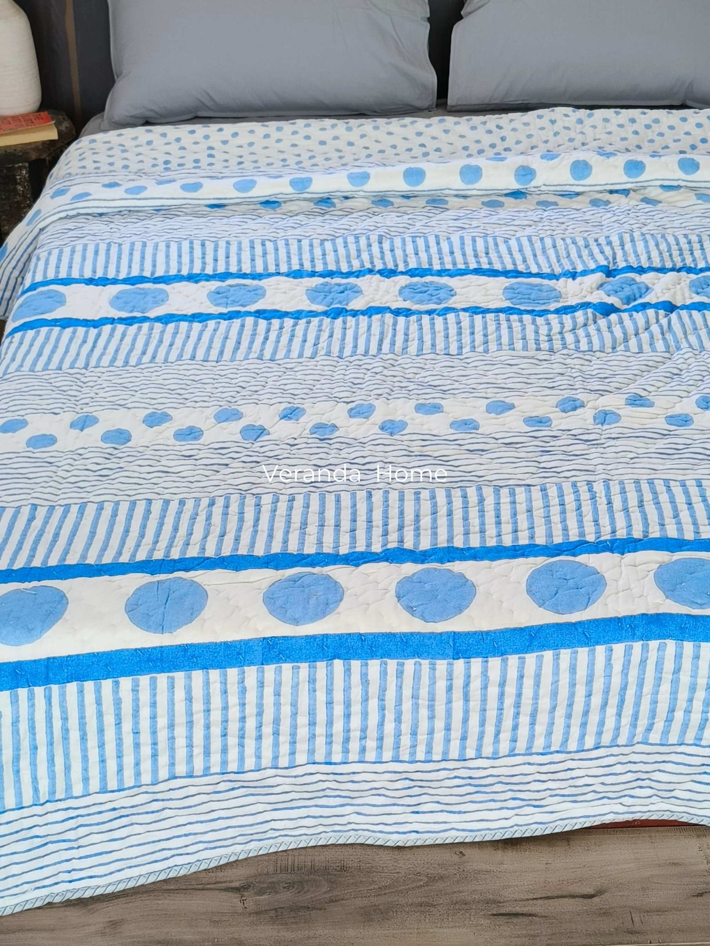 Blue Polka Mulmul Quilt