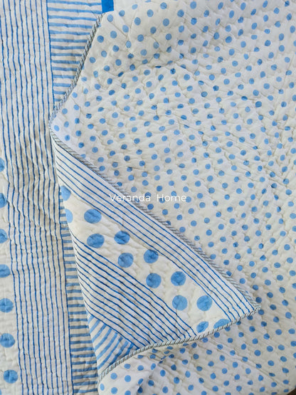Blue Polka Mulmul Quilt