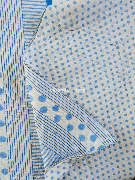 Blue Polka Mulmul Quilt