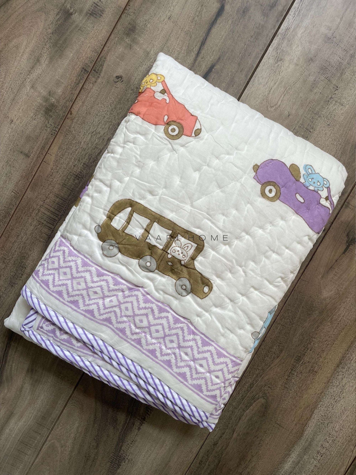 Car print mulmul baby quilt