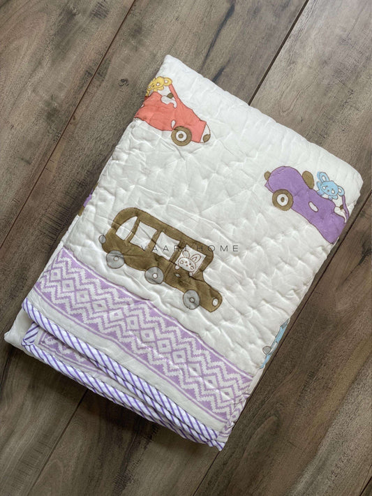 Car print mulmul baby quilt