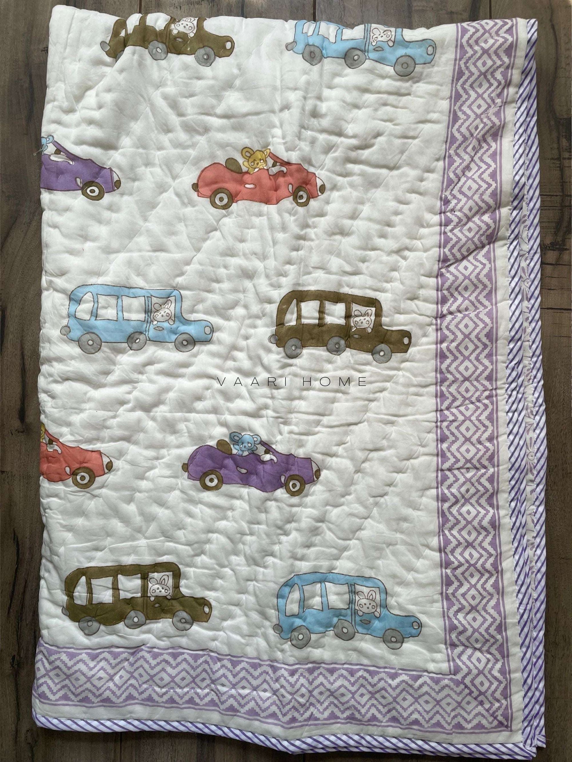 Car print mulmul baby quilt