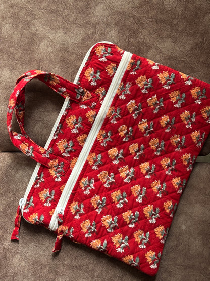 Red Floral Quilted Block Printed Laptop sleeve