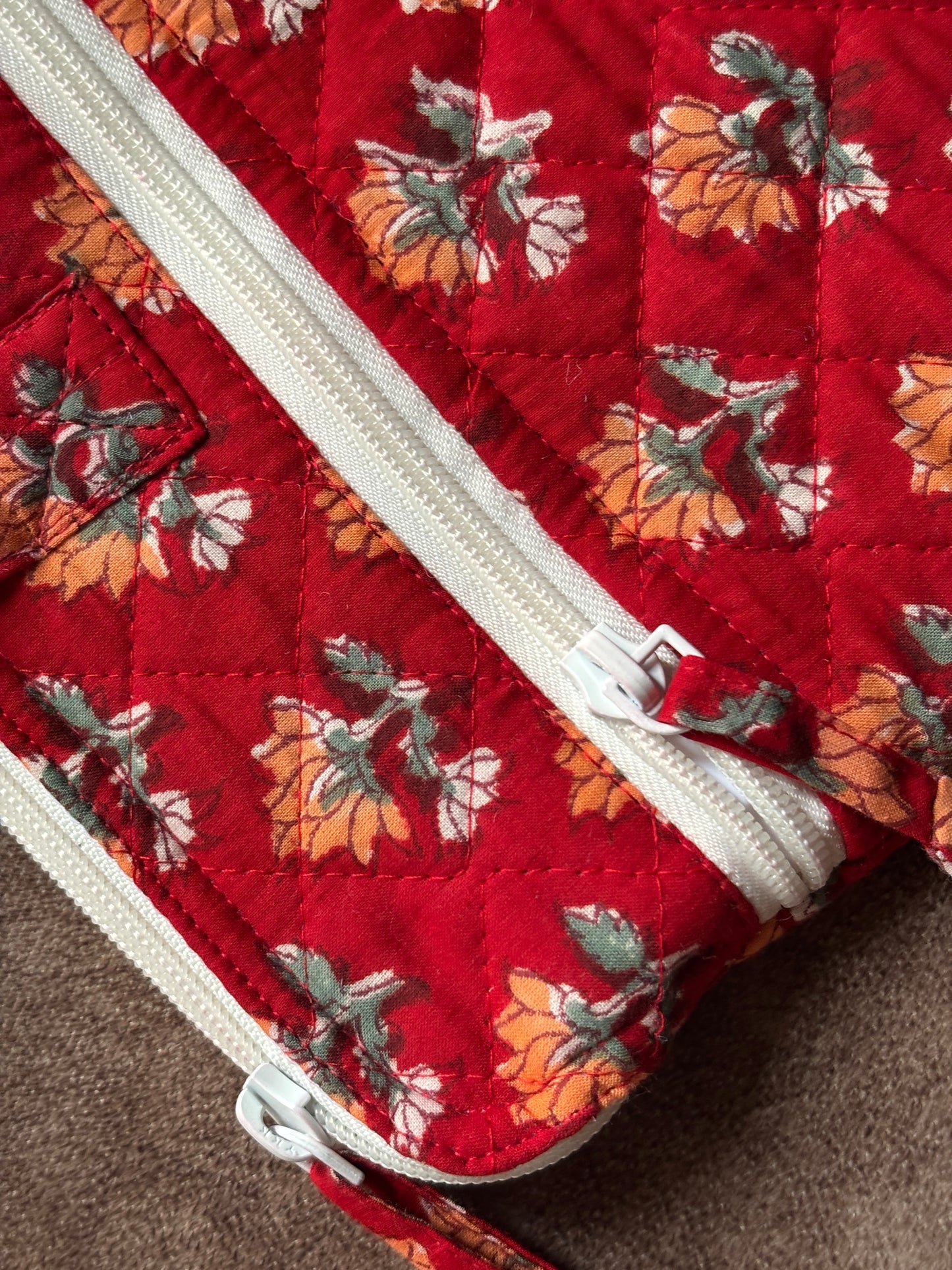 Red Floral Quilted Block Printed Laptop sleeve