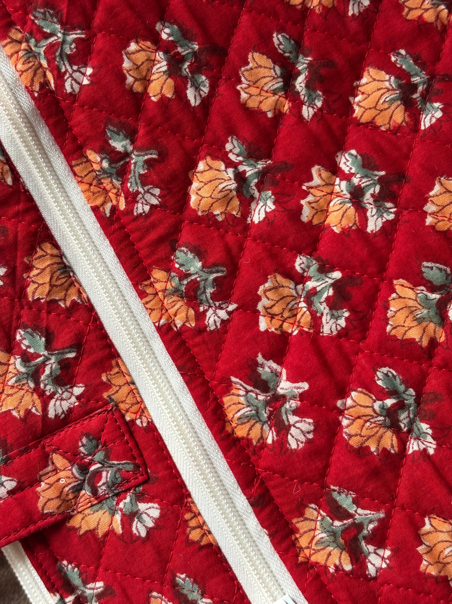 Red Floral Quilted Block Printed Laptop sleeve