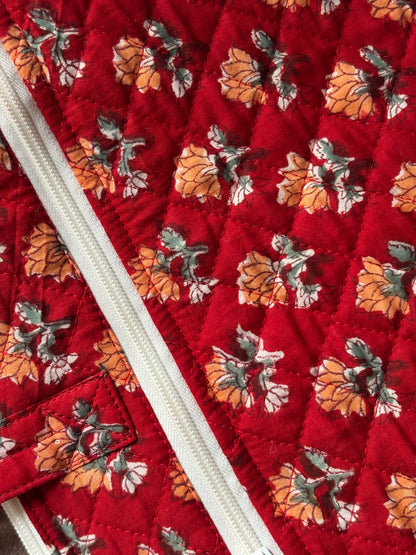 Red Floral Quilted Block Printed Laptop sleeve
