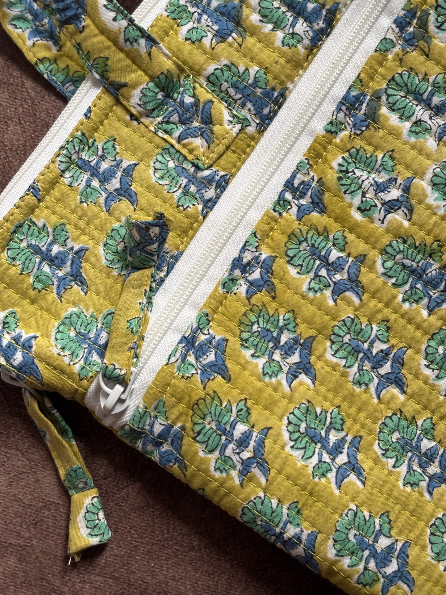 Green Floral Quilted Block Printed Laptop sleeve