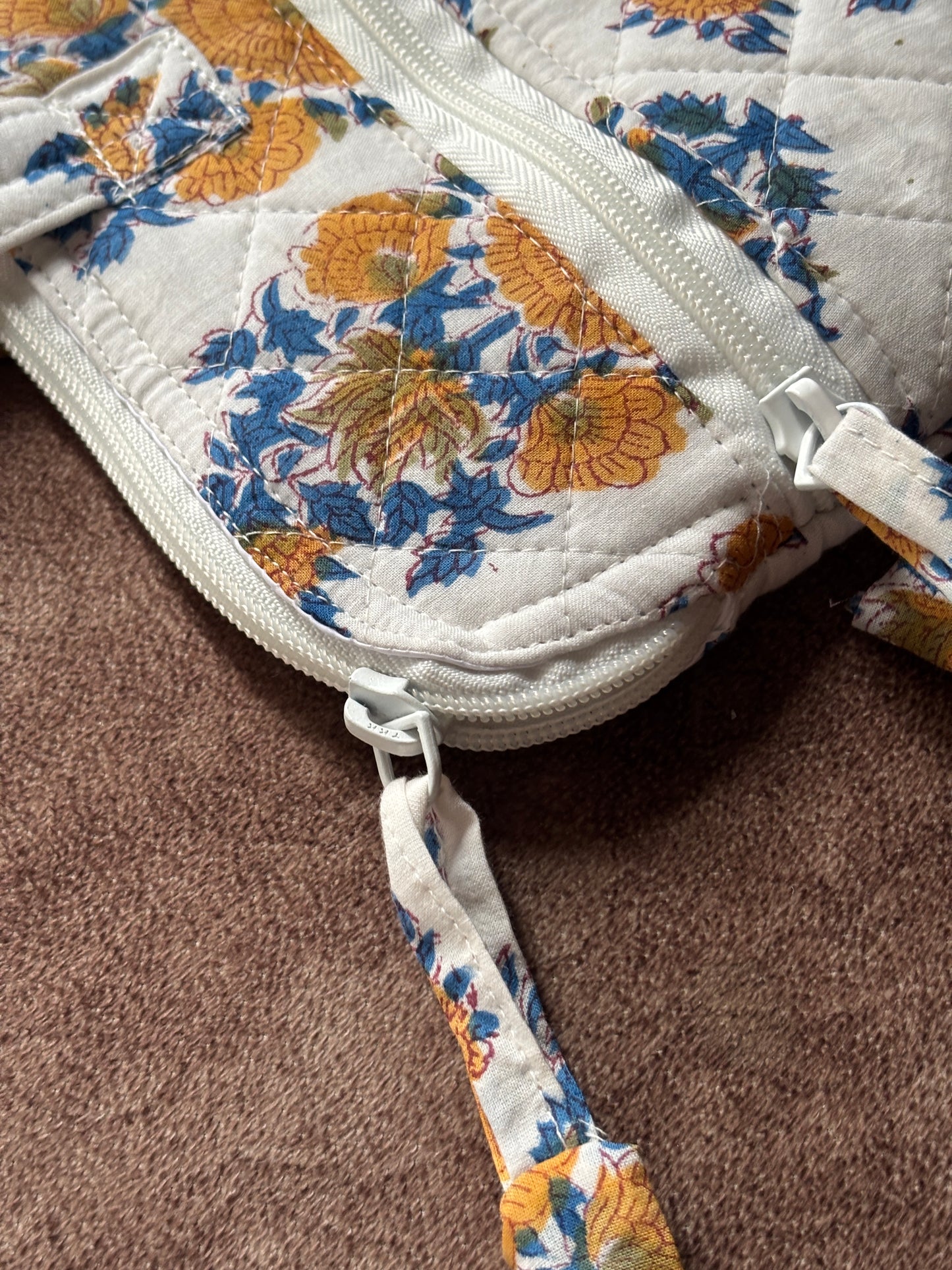 White Floral Quilted Block Printed Laptop sleeve
