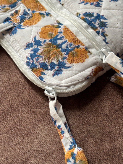 White Floral Quilted Block Printed Laptop sleeve