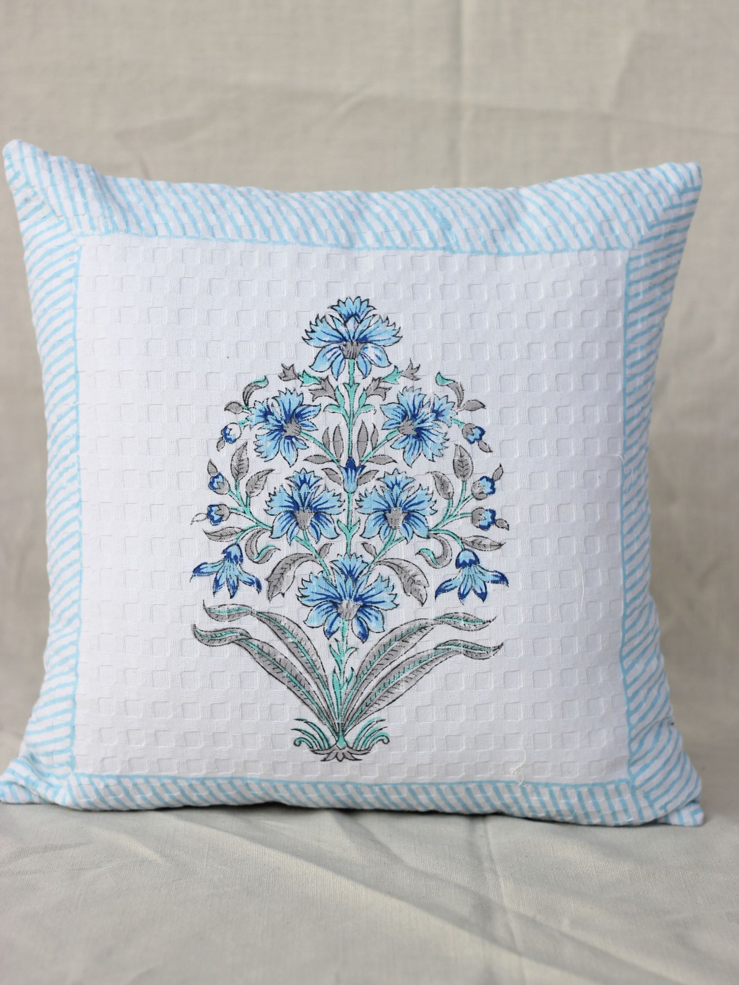 Cyan Harmony Waffle Cushion Cover