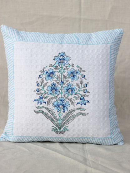 Cyan Harmony Waffle Cushion Cover