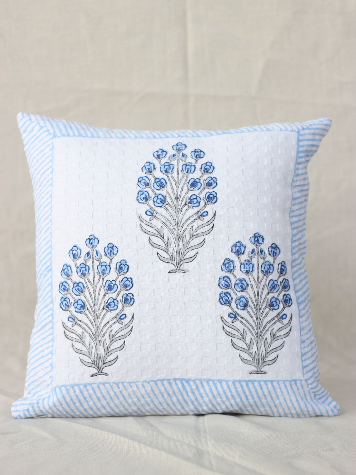 Blue Bud Waffle Cushion Cover