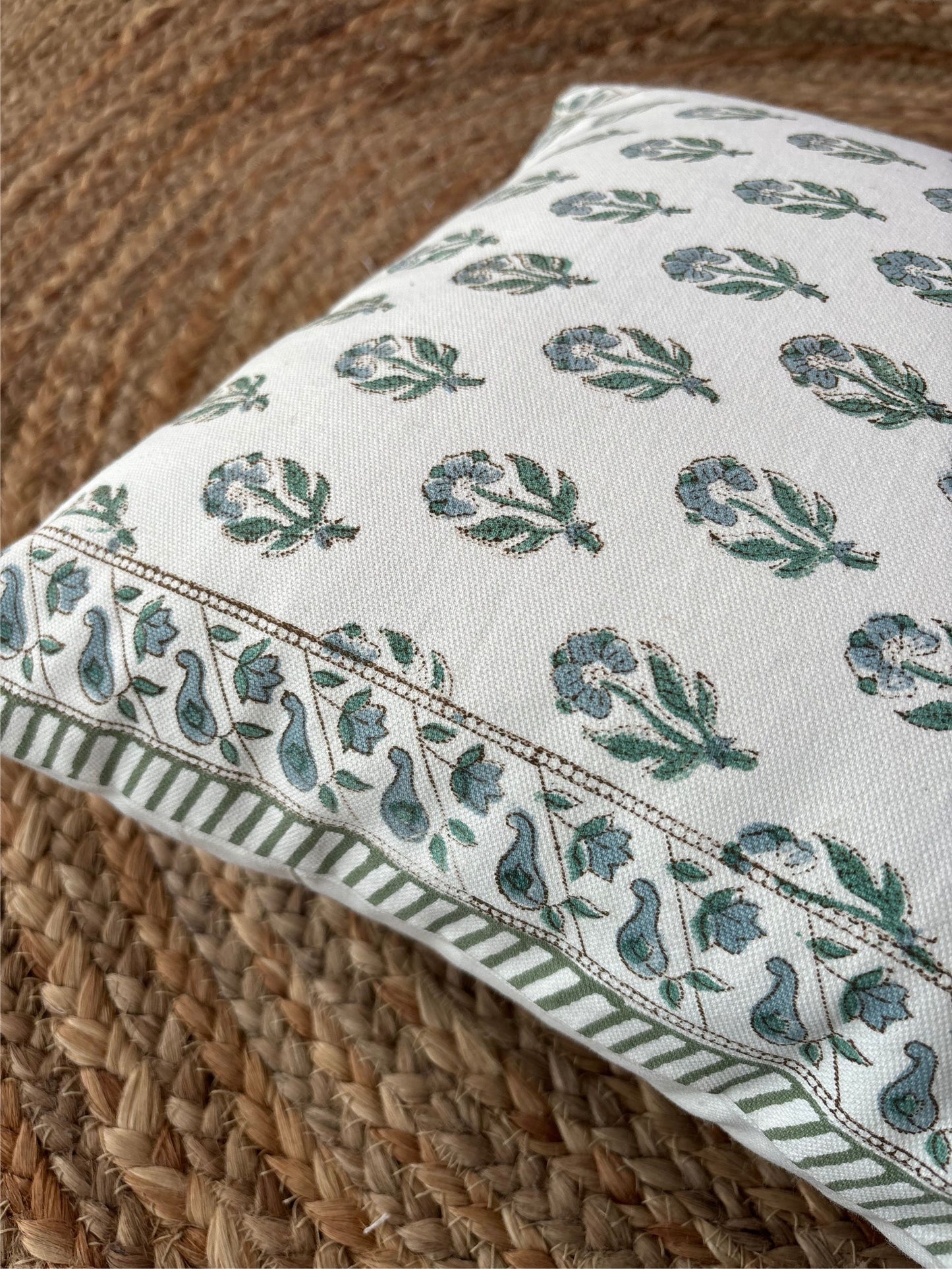 Sage Bloom Canvas Cushion Cover