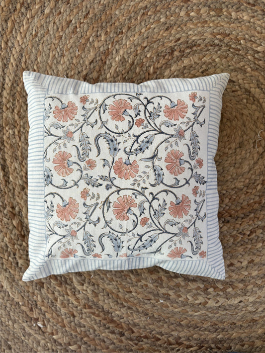 Blue Floral Canvas Cushion Cover