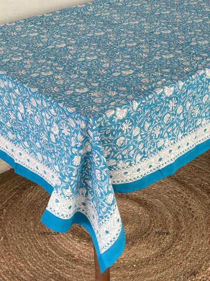 Ocean Bloom Block Print Tablecloth