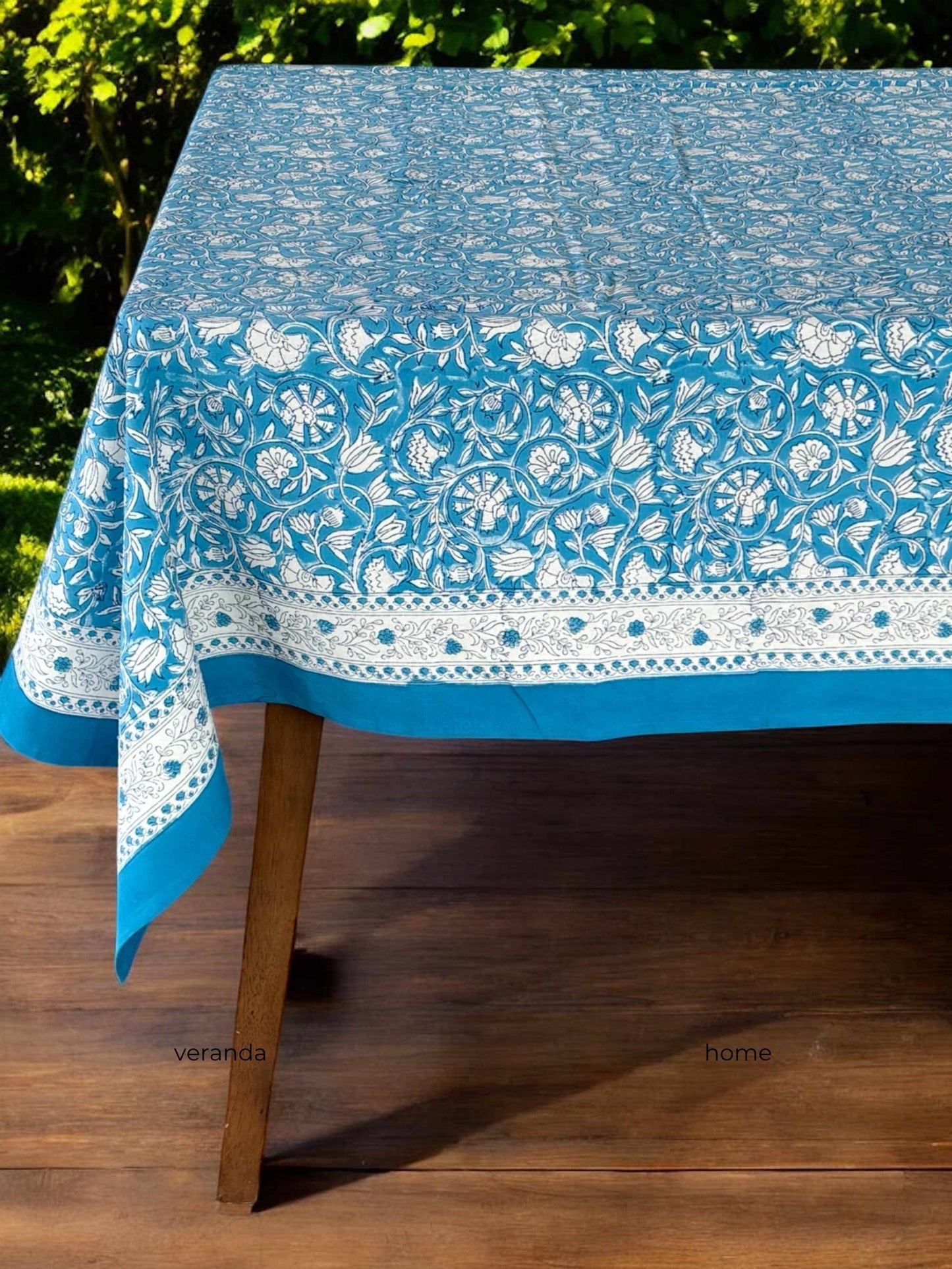 Ocean Bloom Block Print Tablecloth