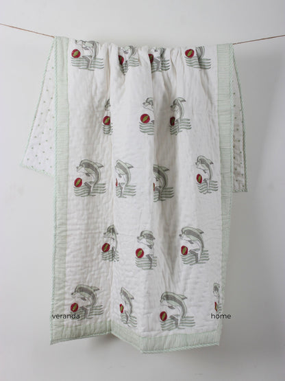 Dolphin print mulmul baby quilt