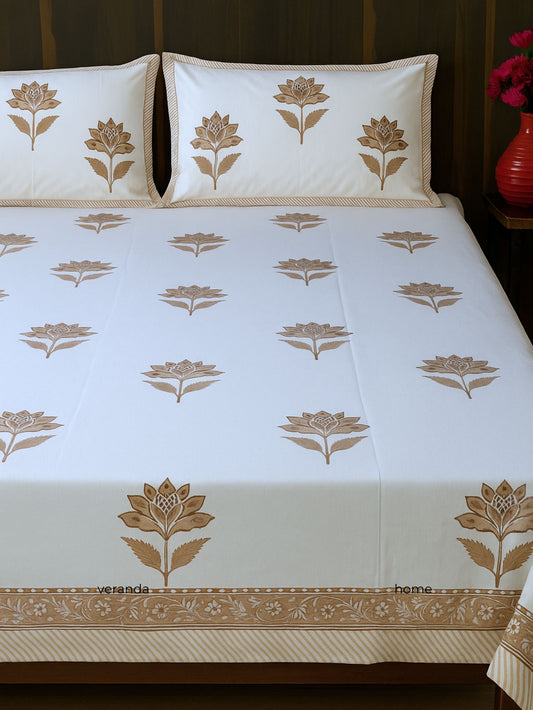 Desert Lotus Block Print Bedsheet