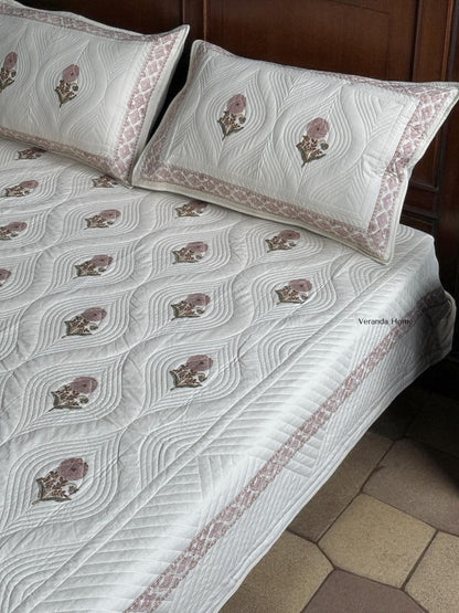 Peach Whispers Cotton Quilted Bedcover
