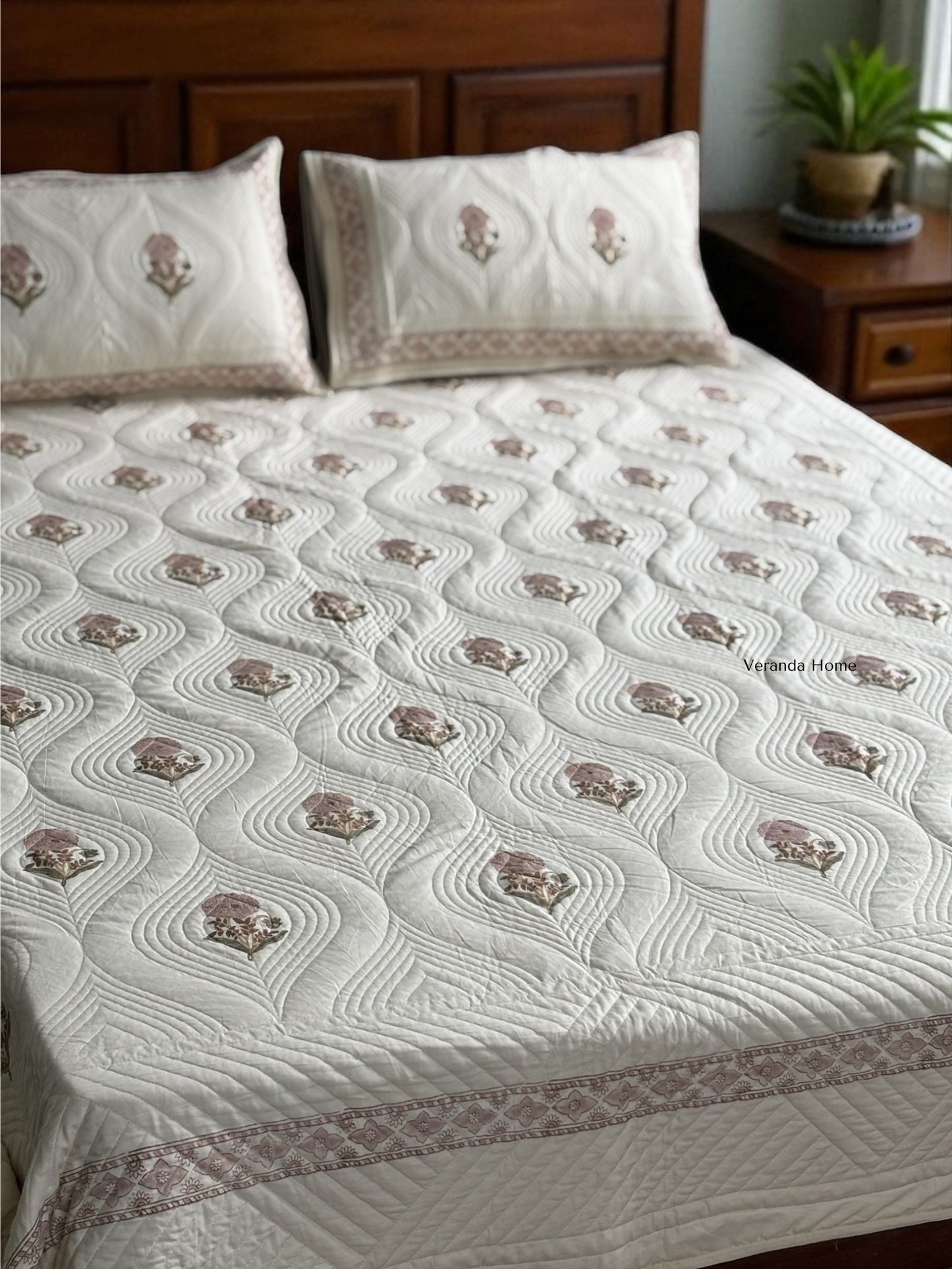 Peach Whispers Cotton Quilted Bedcover