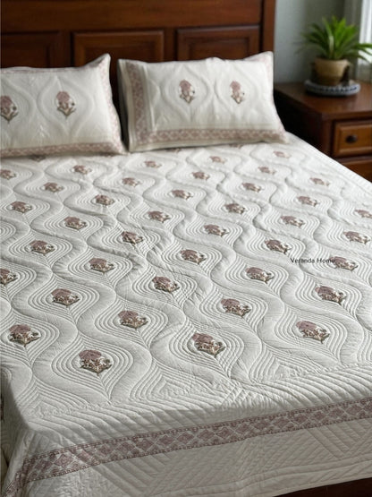 Peach Whispers Cotton Quilted Bedcover