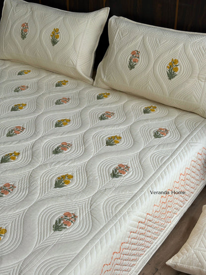 Golden Haveli Cotton Quilted Bedcover