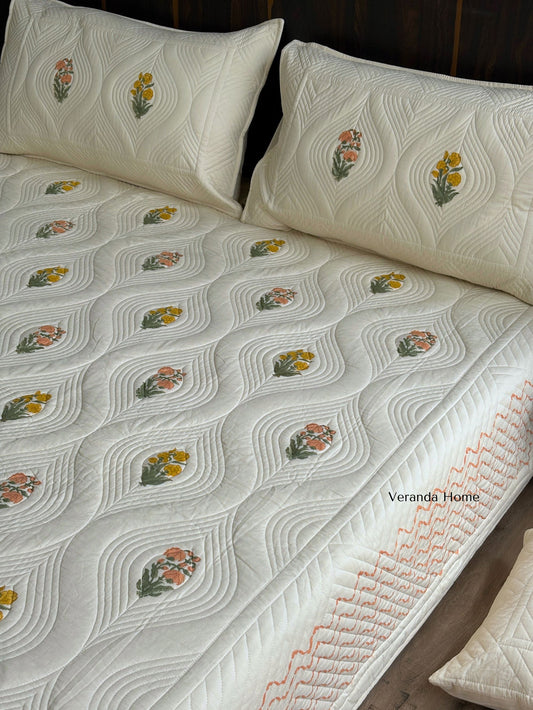 Golden Haveli Cotton Quilted Bedcover
