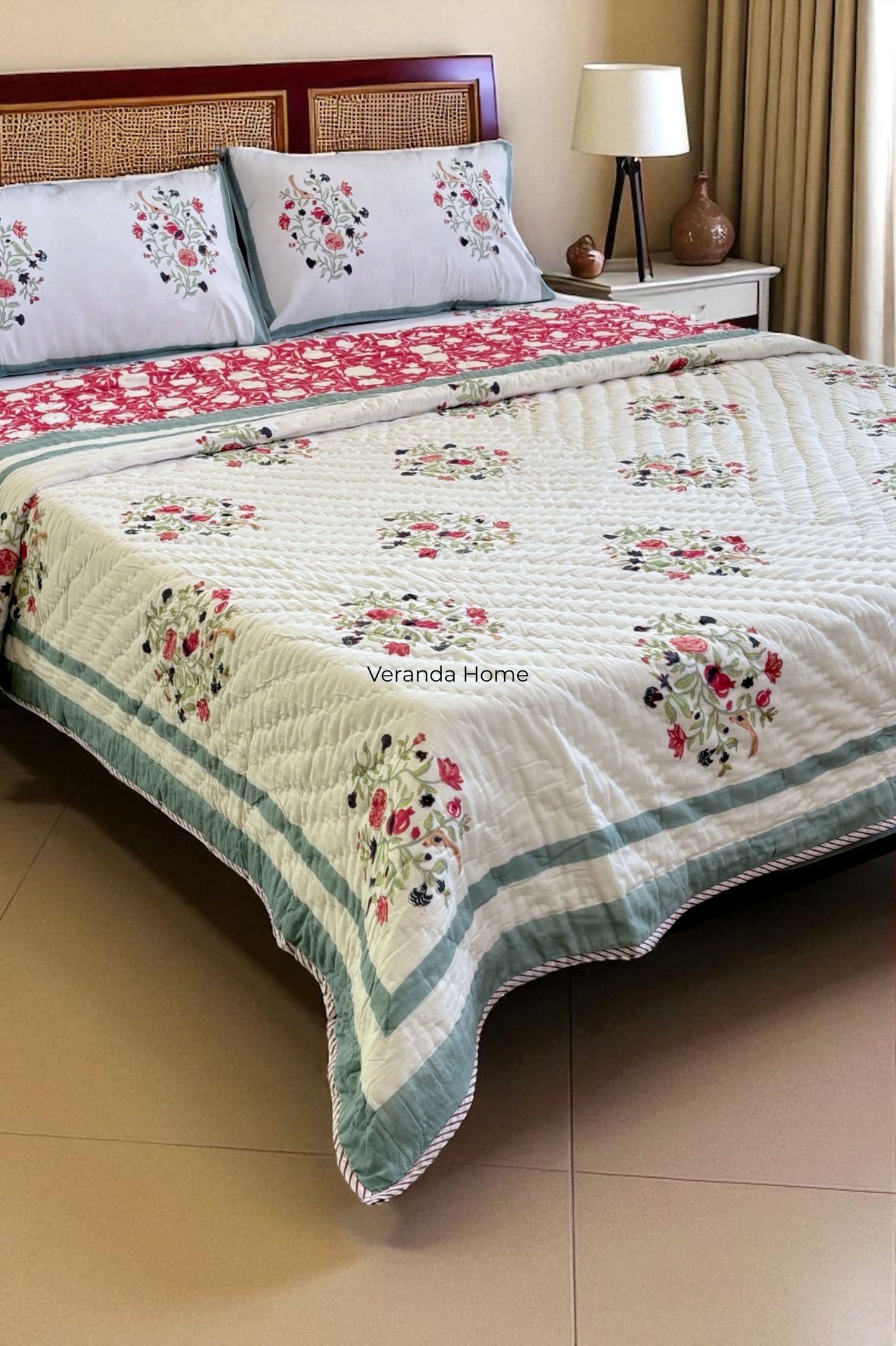 Bulbul Garden Block Printed Bedding Set