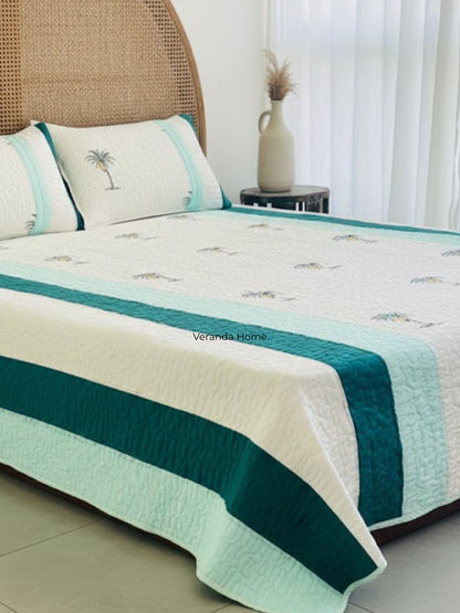 "Nariyal Ped Patti Embroidery Quilted Bedcover
