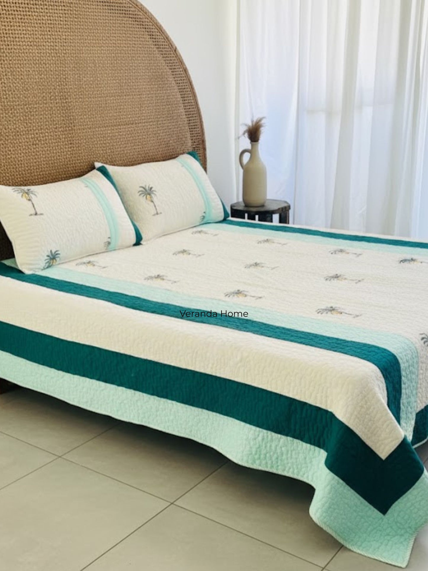 "Nariyal Ped Patti Embroidery Quilted Bedcover