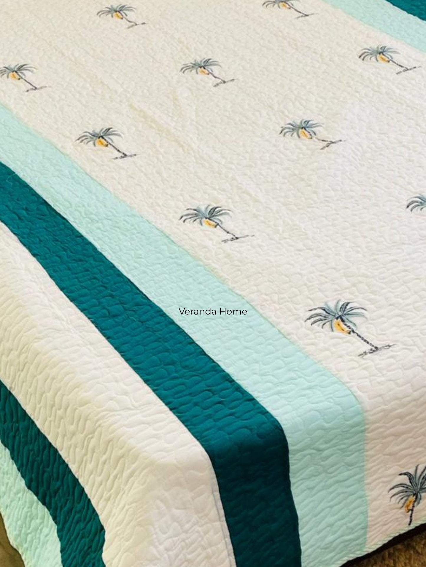 "Nariyal Ped Patti Embroidery Quilted Bedcover