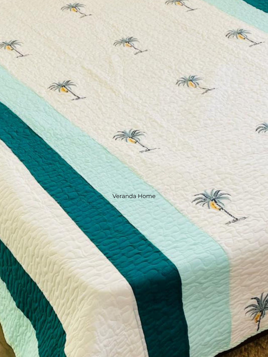 "Nariyal Ped Patti Embroidery Quilted Bedcover