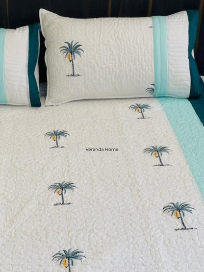 "Nariyal Ped Patti Embroidery Quilted Bedcover