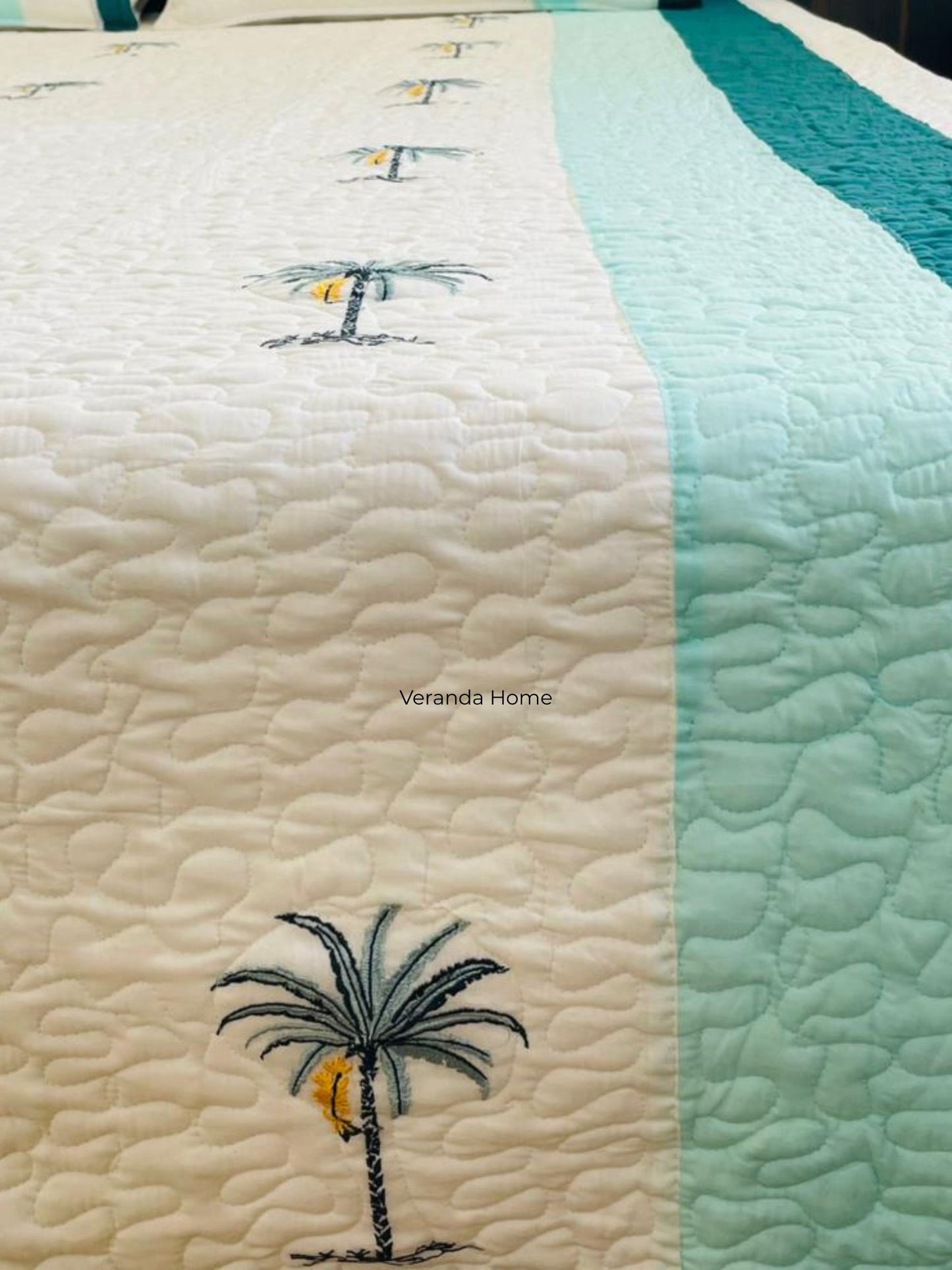 "Nariyal Ped Patti Embroidery Quilted Bedcover