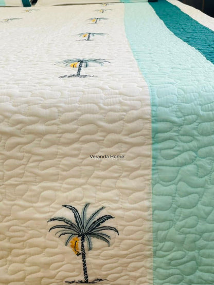 "Nariyal Ped Patti Embroidery Quilted Bedcover