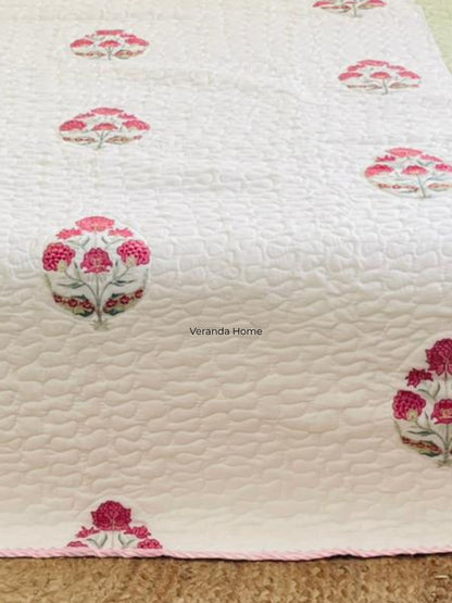 "Gulab Bageecha Patti Embroidery Quilted Bedcover