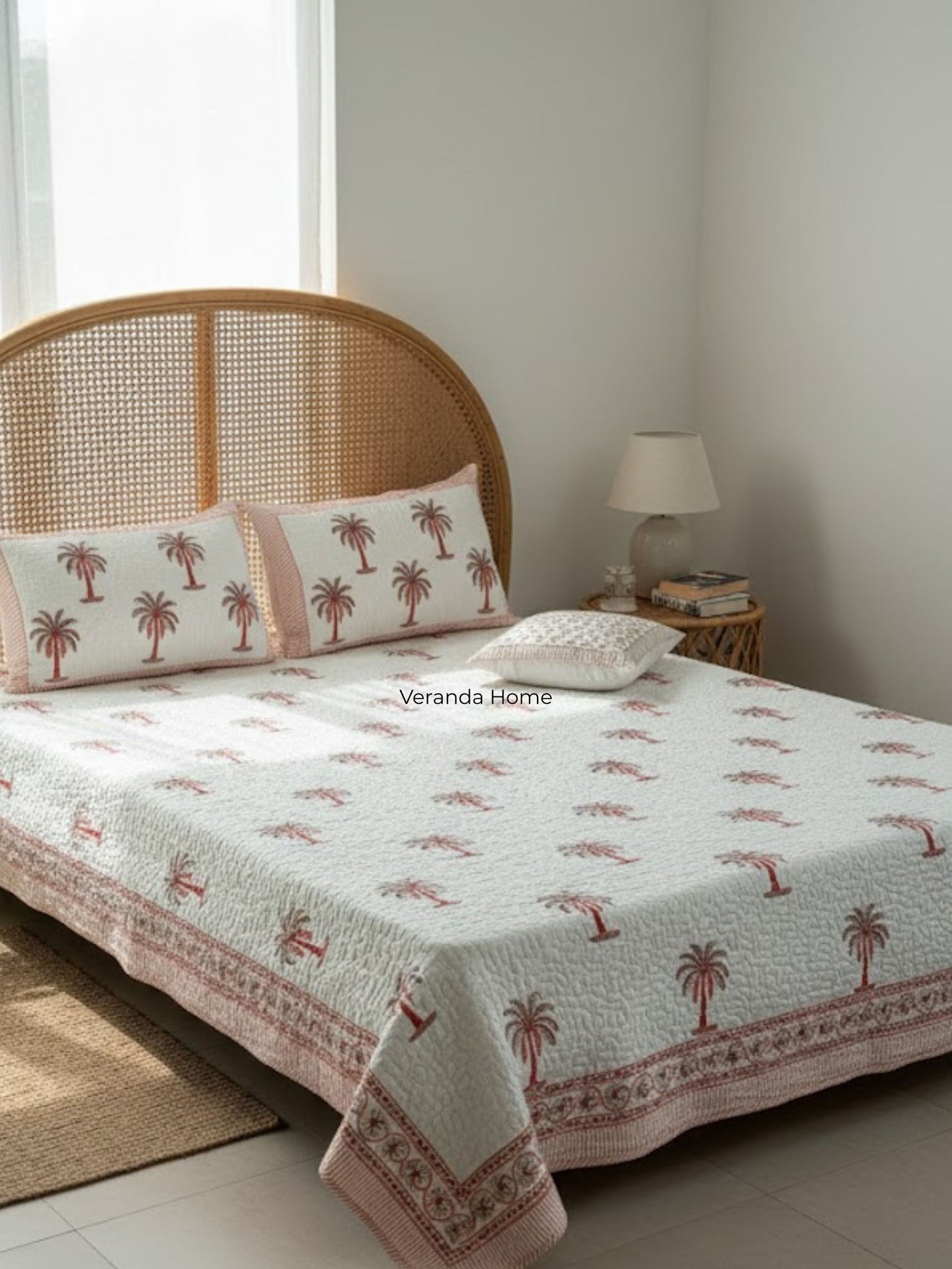 Palm Sunset Cotton Quilted Bedcover