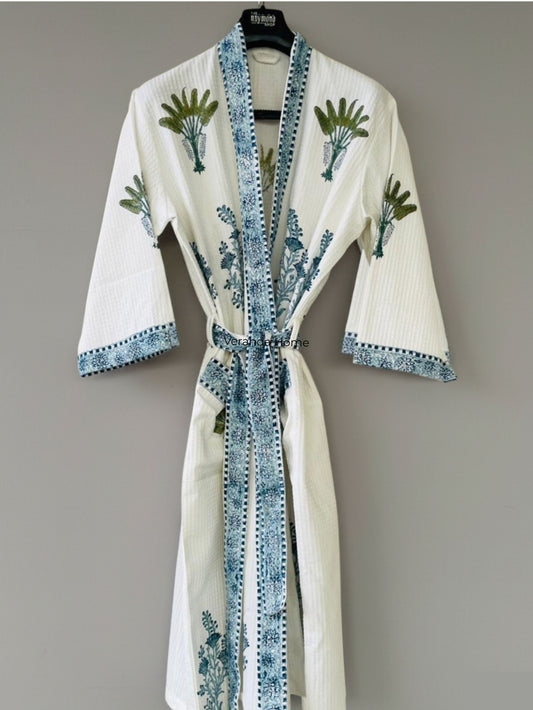 Floral fusion cotton waffle bath robe