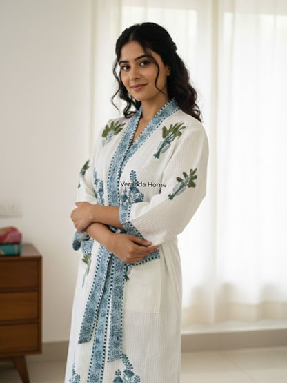 Floral fusion cotton waffle bath robe